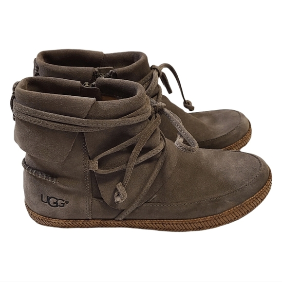 EUC UGG Reid Moc Zippered Bootie Slate Size 5.5 Boho Bohemian Moccasin - Picture 1 of 5